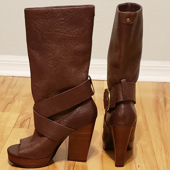 LUCKY BRAND LEATHER UNDER KNEE OPEN TOE BOOTS - Picture 3 of 12